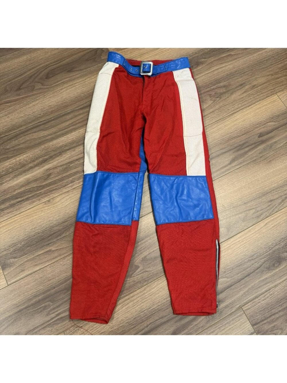 Vintage Moto Pant Mens 30 Red White Blue Leather Talon Zipper